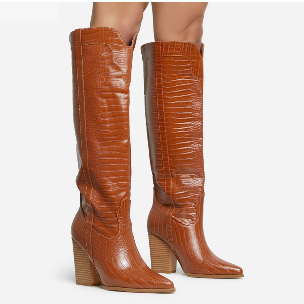 NWT EGO Gaia western style boots in brown croc